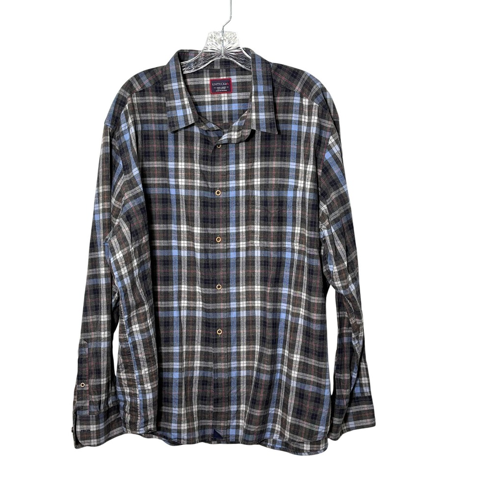 Untuckit Plaid Button Shirt‎ Size XXXL Brushed Cotton Preppy Pocket Long Sleeve